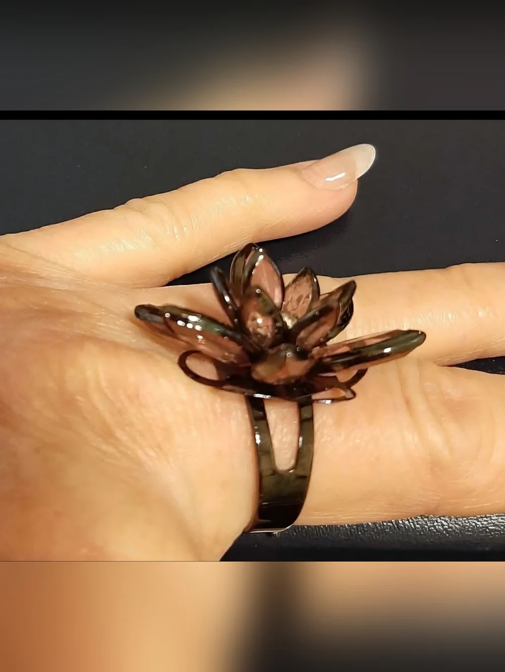 Pink Flower w Black Tones Adjustable Ring see below